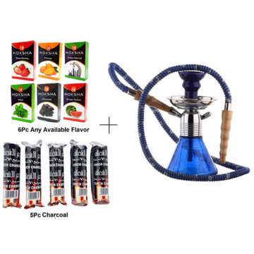 9 inch blue and silver glass hookah with ceramic bowl