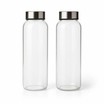 METIER 500ml Borosilicate Glass Water Bottle – Pack of 2, Leak-Proof FLAP9