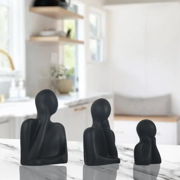 Family Couple Black Ceramic Figurine Set | Abstract Sculpture | Set of 3 (7.5cm, 11.5cm, 13cm) for Home & Office Moksha Bongs