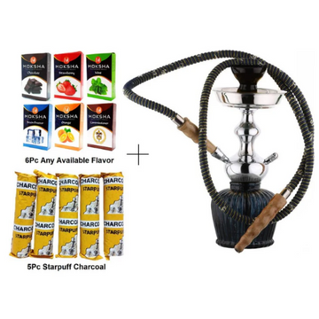 Moksha 12 inch black glass hookah with ceramic bowl and ash catcher