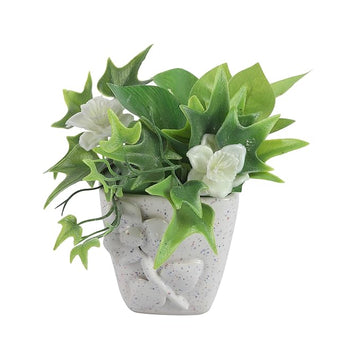 Home Décor Planter: White Ceramic Planter with Floral Design for Succulents FLAP9