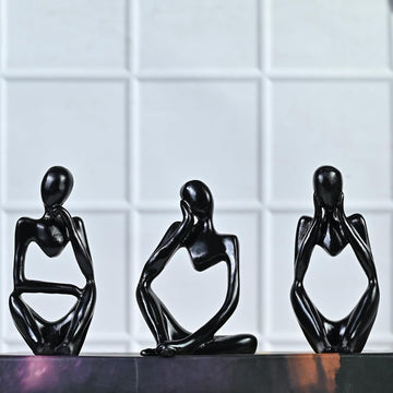Modern Art Thinker Set of 3 - Black Premium Décor for Living Room & Office - FLAP9
