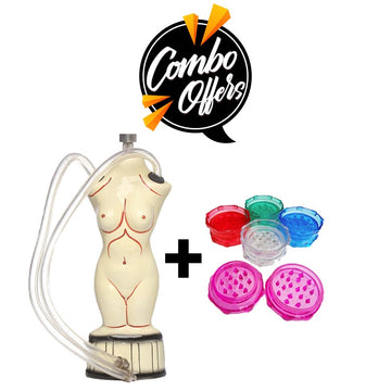 Compact woman-shaped ceramic bong with portable grinder