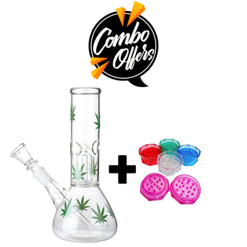 Moksha Deal! 8" Glass Percolator Bong & 3" Shark Teeth Acrylic Grinder (gra207) Moksha Bongs