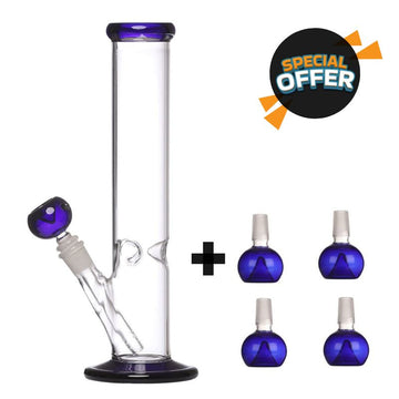 Moksha Deal! 12" Glass Ice Bong (30cm, Blue) & 4-Piece Glass Bowl Set (14.4mm, Blue) Moksha Bongs
