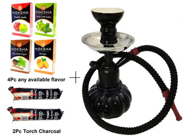 9 inch black glass hookah set with ceramic bowl and ash catcher