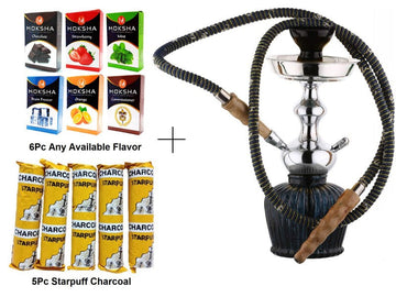 Flap9 12 Inch Black Glass Hookah Set with Herbal Mix & Charcoal Moksha Bongs