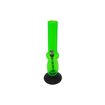 A 30cm tall transparent green acrylic waterpipe bong with a solid base.