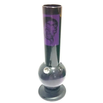 A 12 inch acrylic smoking bong hookah waterpipe with a high gloss black finish and a purple Moksha brand logo.