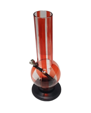 Moksha 12 Inch Acrylic Large Single Bulb Bong – Transparent Red Strips Moksha Bongs