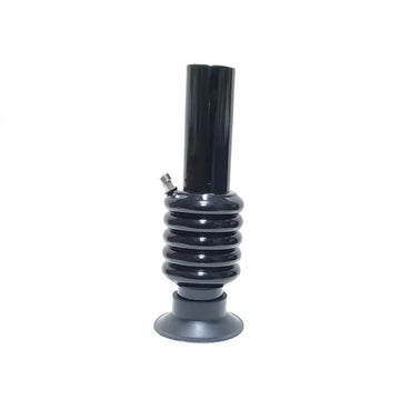 A 12 inch opaque black color acrylic gripper bong water pipe with visible ribbed design and a solid base.