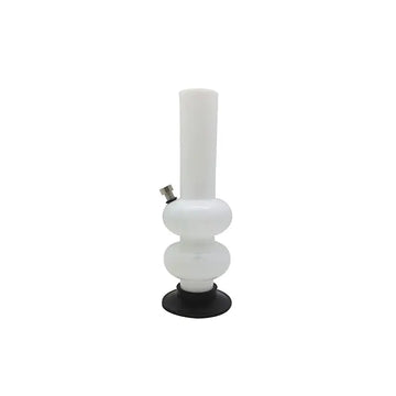 A 12 inch opaque white acrylic smoking water pipe bong with a high gloss finish.