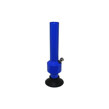 This image features a striking 12-inch oval-shaped acrylic smoking waterpipe bong from Moksha. The bong, displayed in a vibrant opaque blue color, is crafted from durable and lightweight acrylic, giving it a glass-like appearance without the fragility.