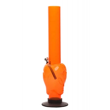 An orange acrylic alien water bong with a 12 inch tall design, featuring a glossy finish and an alien figure integrated into its structure.