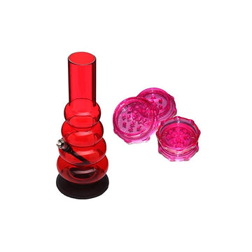 Moksha 12 inch transparent red acrylic bong with shark teeth grinder