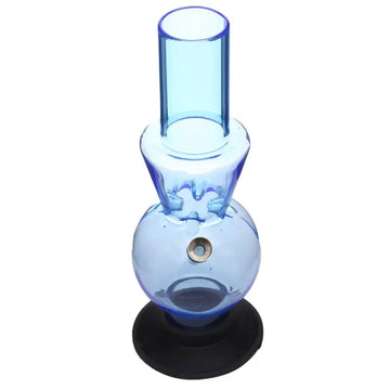 A transparent blue acrylic ice water bong with a high gloss finish and a black base.