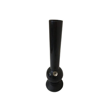 A black 12 inch tall acrylic bulb bong with a glossy finish and metal fittings.