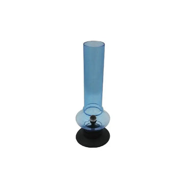 A 12 inch tall transparent sky blue acrylic mini disc bulb water pipe bong.