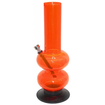 A 12 inch tall transparent orange acrylic smoking water pipe bong
