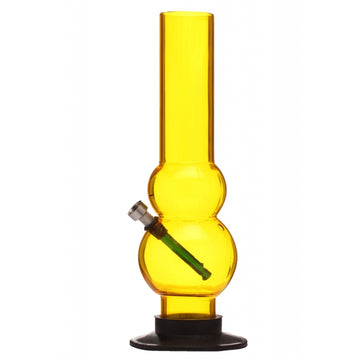 A 12 inch tall double bulb yellow acrylic water pipe bong.