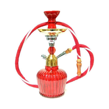Red glass hookah with ceramic bowl and metal ash catcher