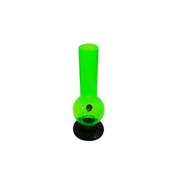 A 30cm tall single bulb acrylic water bong in transparent green color with a black base.