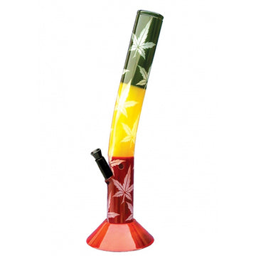 Moksha 16-inch bend leaf printed acrylic waterpipe bong (40cm, rasta color)