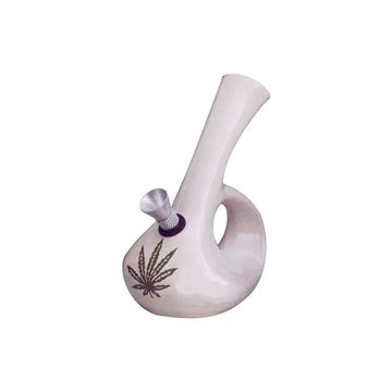 This image features a sleek and elegant 5-inch white ceramic bong, designed for smoking hookah. Highlighting a minimalist leaf design on its surface, the bong is crafted from high-quality ceramic material, ensuring durability and ease of cleaning.