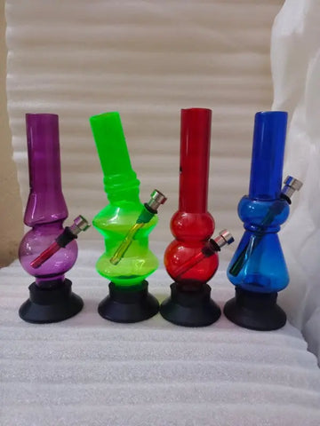 colorful mini water bong with mushroom or leaf print