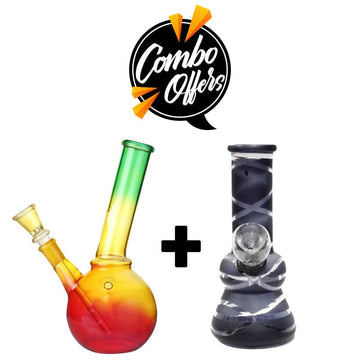 Moksha Combo Deal! 8" Rasta Glass Bong with Shooter & 5.5" Portable Glass Pipe (WPG5082BK) My Store