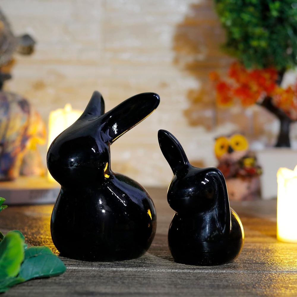 Cute Rabbit Statues for Home & Office Decor | Set of 2 (11cm & 14cm) Moksha Bongs