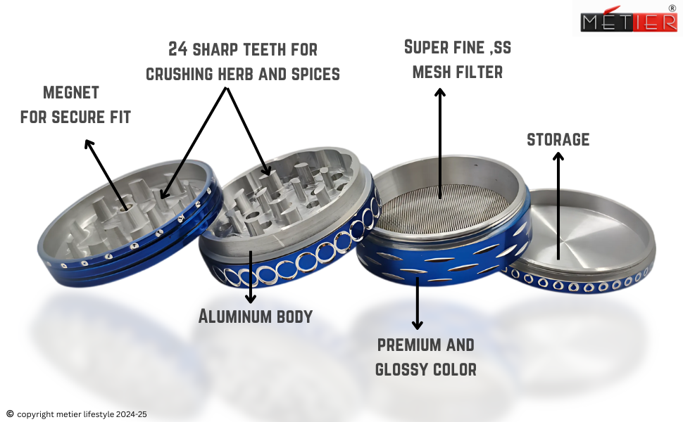 Moksha 63mm metal herb grinder with honey dust filter