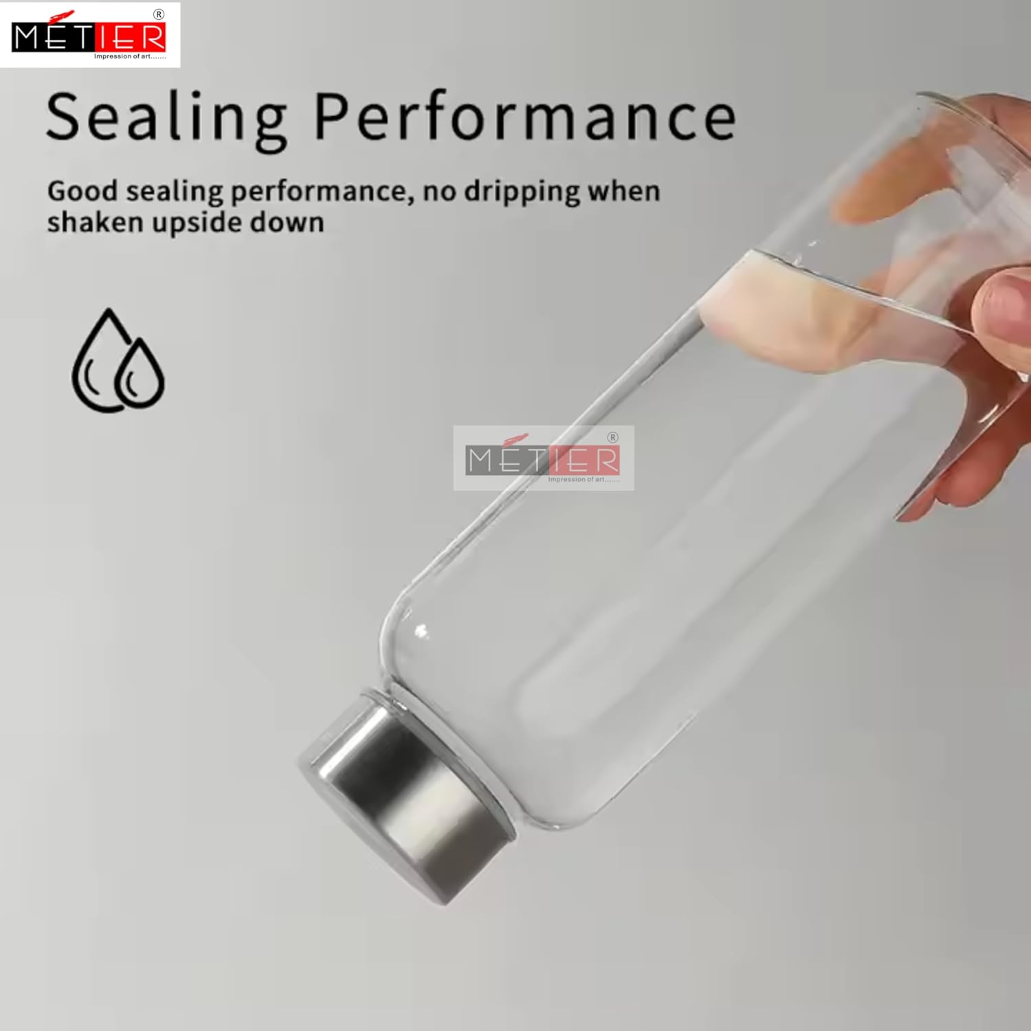 METIER 500ml Borosilicate Glass Water Bottle – Pack of 2, Leak-Proof FLAP9