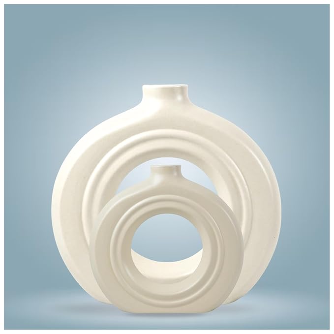 White Ceramic Donut Vase – Modern Round Vase for Home & Office Décor FLAP9
