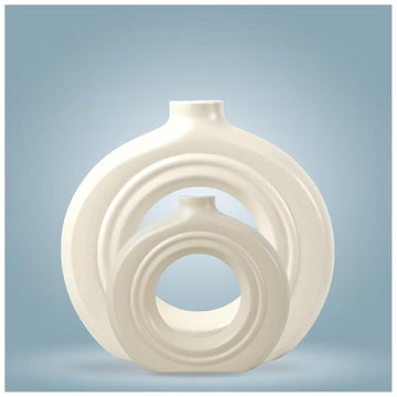 White Ceramic Donut Vase – Modern Round Vase for Home & Office Décor FLAP9