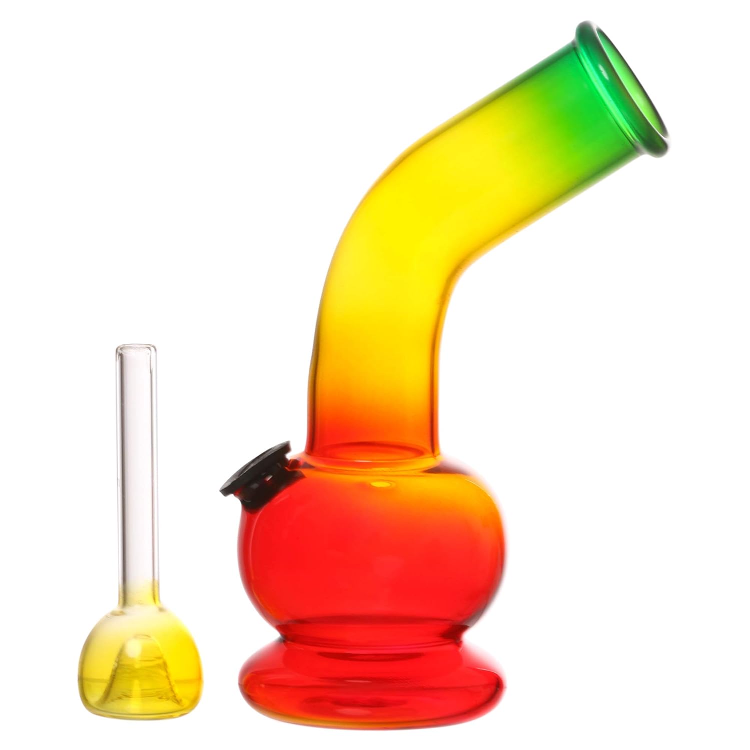 Colorful glass water pipe with a gradient from yellow to red on a white background 6 Inch Rasta Glass Bong Online In India 