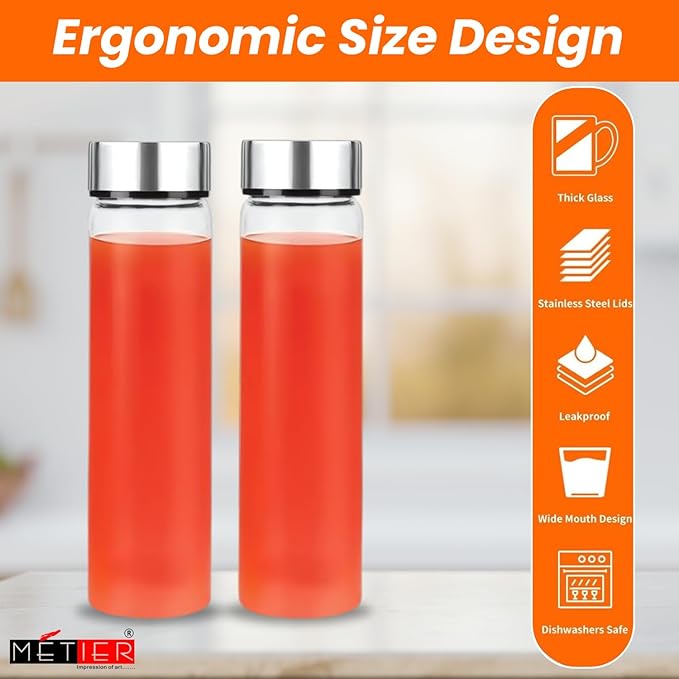 METIER 1000ml Borosilicate Glass Water Bottle – Pack of 2 FLAP9