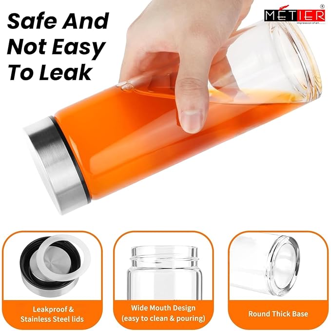 METIER 1000ml Borosilicate Glass Water Bottle – Pack of 2 FLAP9