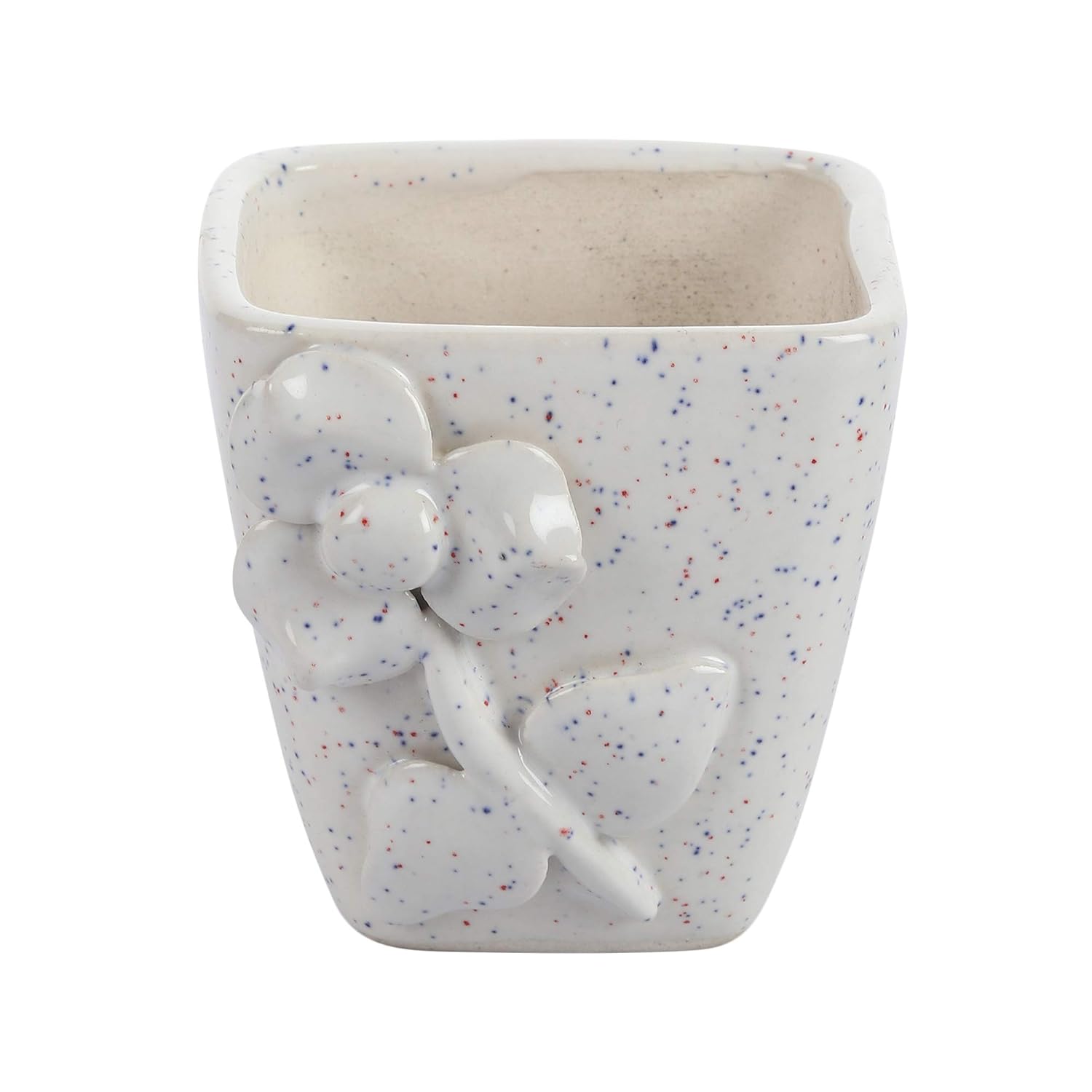 Home Décor Planter: White Ceramic Planter with Floral Design for Succulents FLAP9