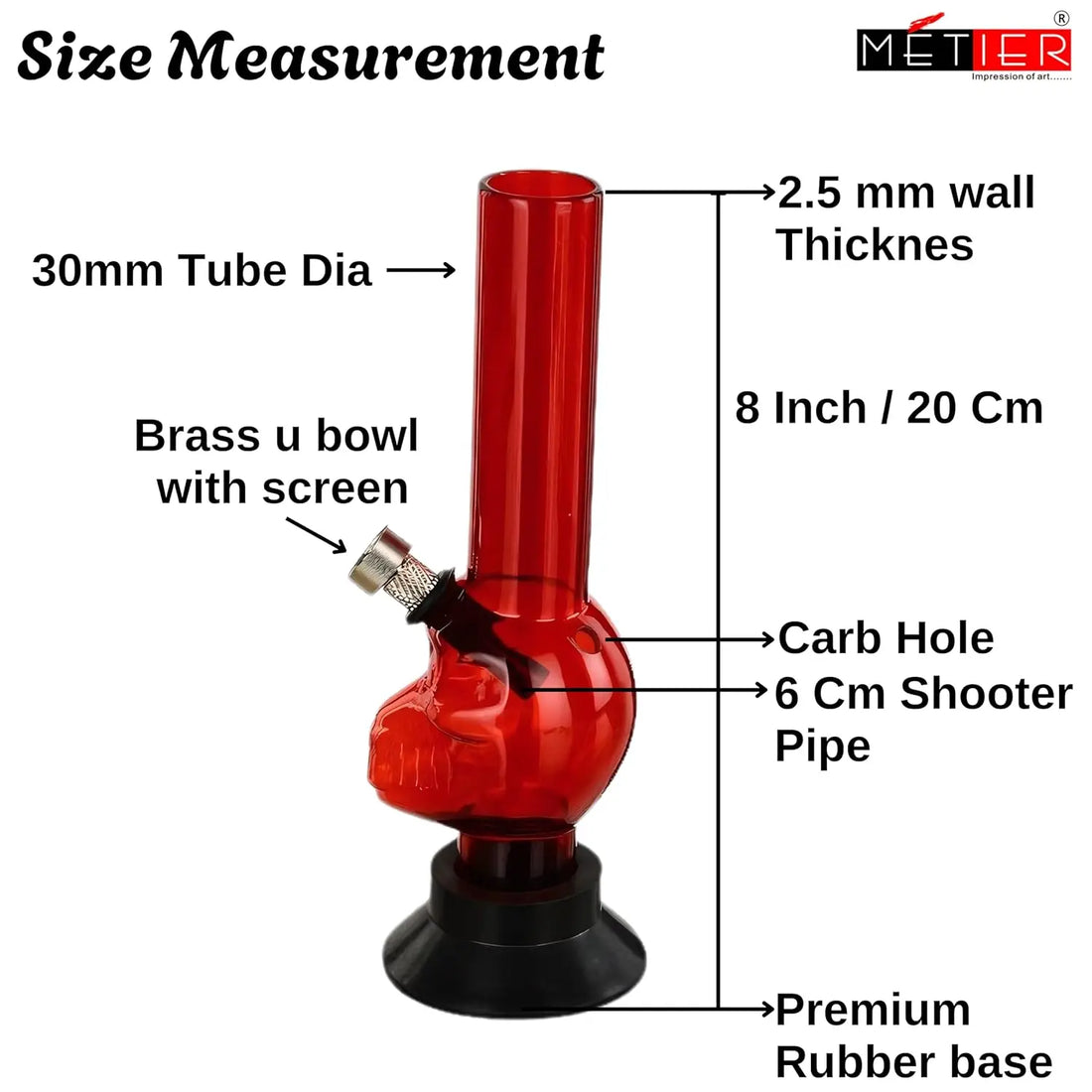 moksha 8 inch transparent red acrylic mini bong