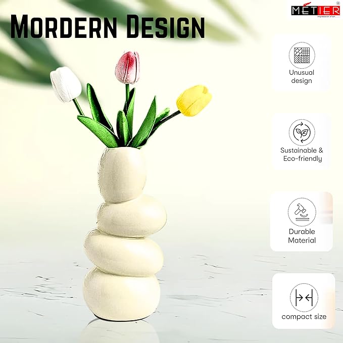 Flap9 White Ceramic Vase for Flowers, Pampas Grass & Home Office Decoration FLAP9