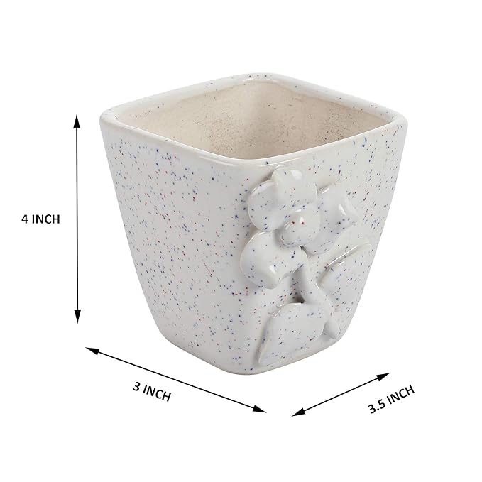 Home Décor Planter: White Ceramic Planter with Floral Design for Succulents FLAP9