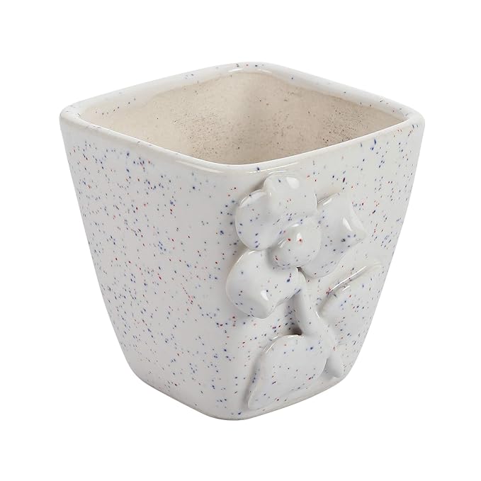 Home Décor Planter: White Ceramic Planter with Floral Design for Succulents FLAP9