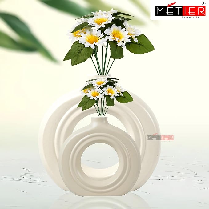 White Ceramic Donut Vase – Modern Round Vase for Home & Office Décor FLAP9