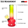 Glass smoking device with size measurement details on a white background