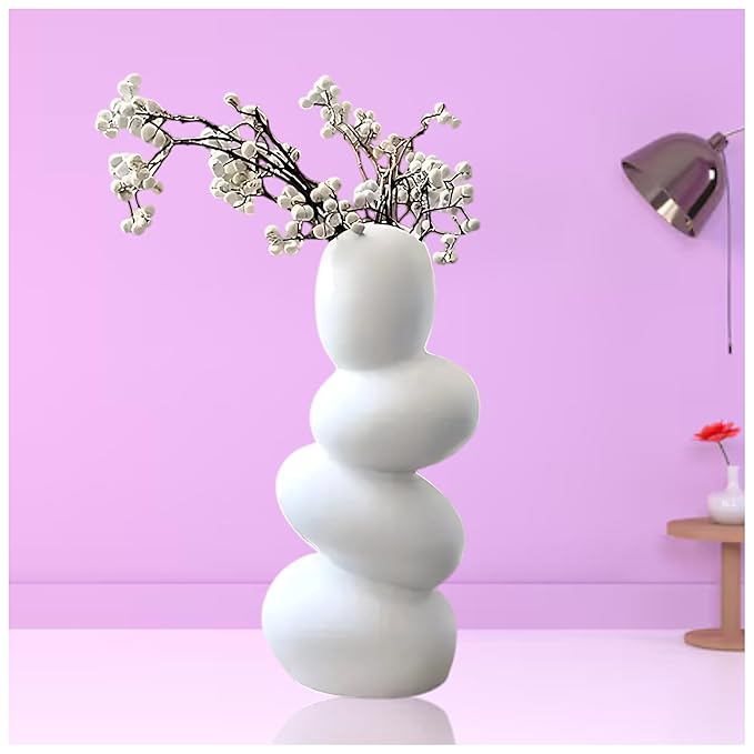 Flap9 White Ceramic Vase for Flowers, Pampas Grass & Home Office Decoration FLAP9