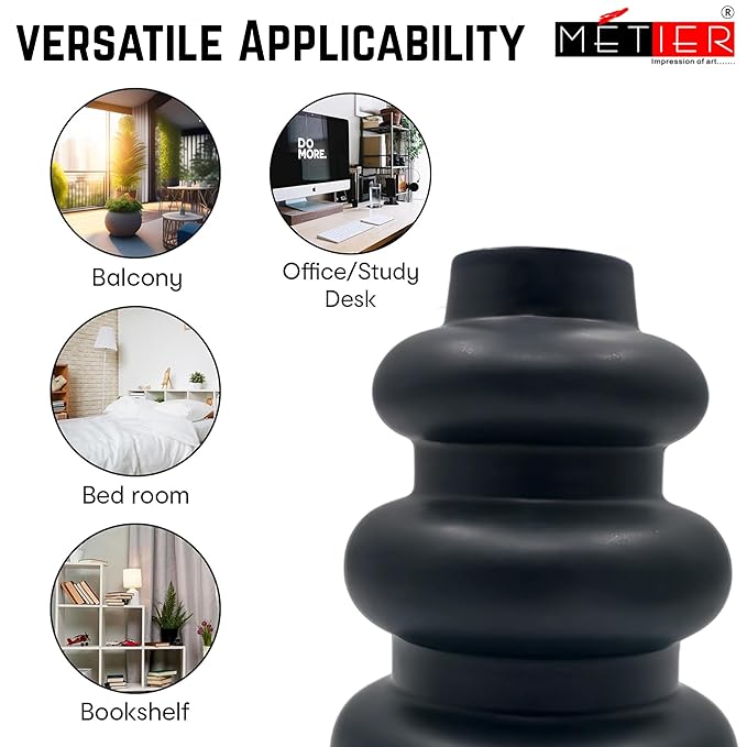Flap9 Large Black Ceramic Flower Vase for Home, Office & Living Room Décor FLAP9