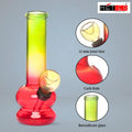 Glass smoking device with color gradient from green to red, featuring METIER branding.