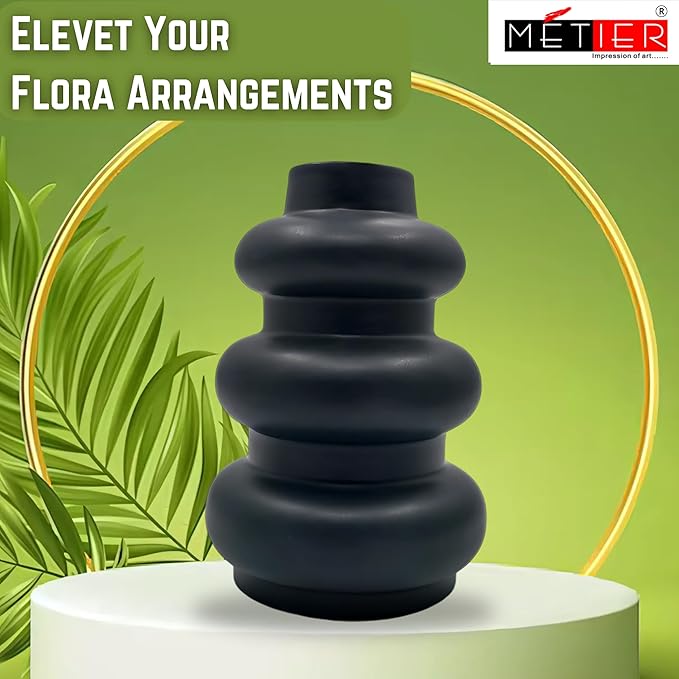 Flap9 Large Black Ceramic Flower Vase for Home, Office & Living Room Décor FLAP9
