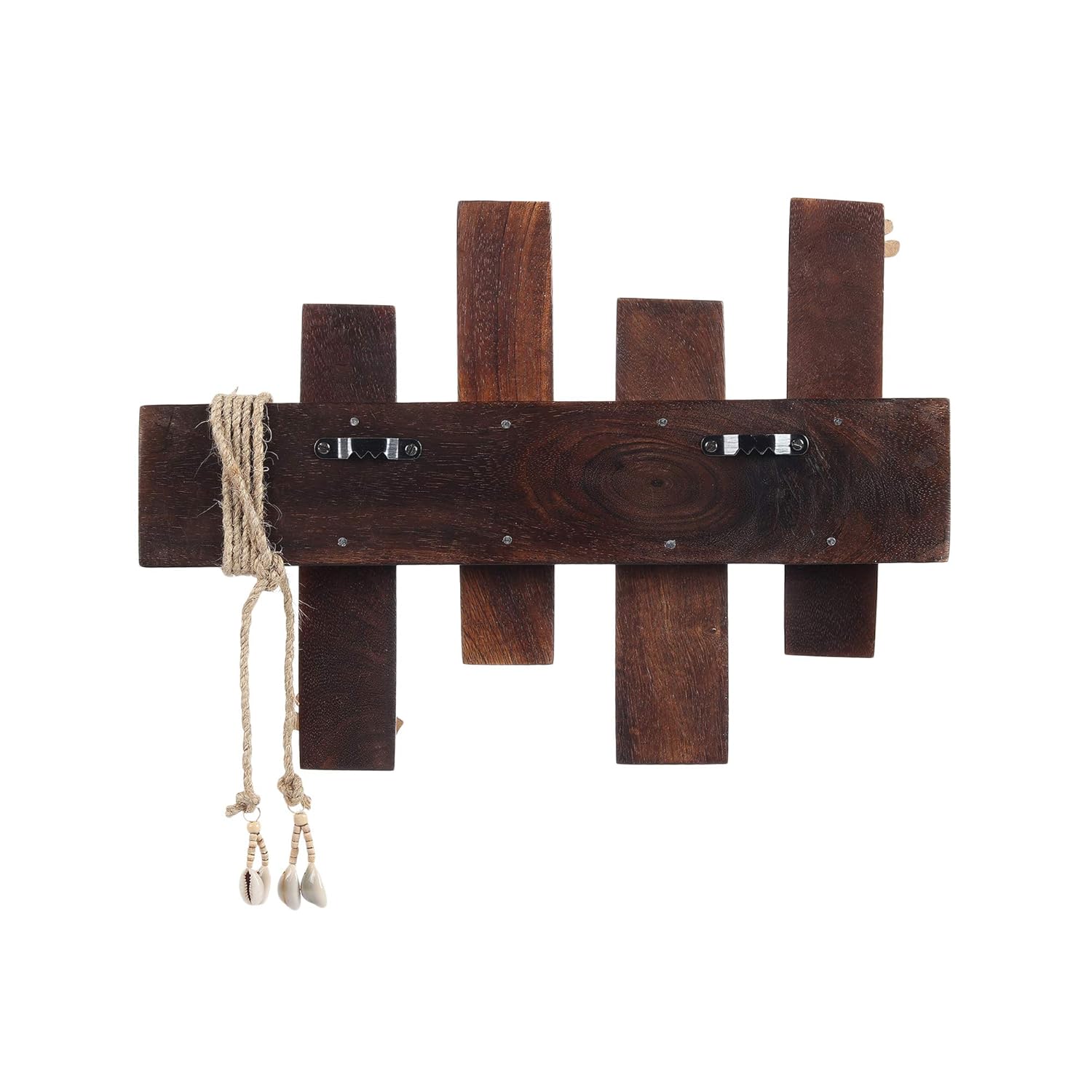 wooden wall hook rack with six metal hooks
